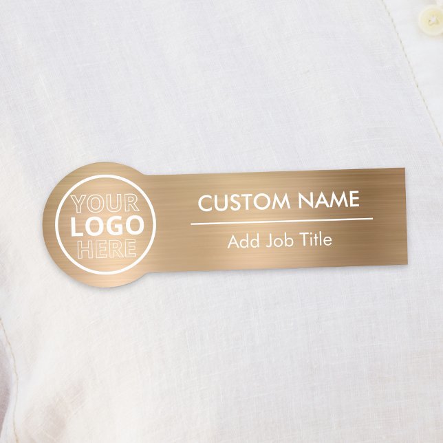 Rounded Brushed Metallic Gold Style Employee Name Tag (Rounded Brushed Metallic Gold Clothes Employee Name Tag
)