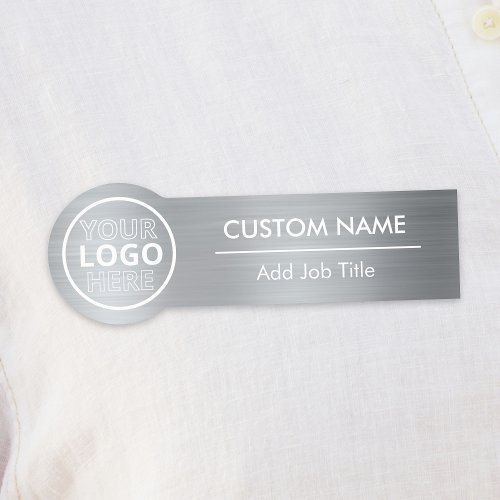 Rounded Brushed Metallic Silver Clothes Employee Name Tag