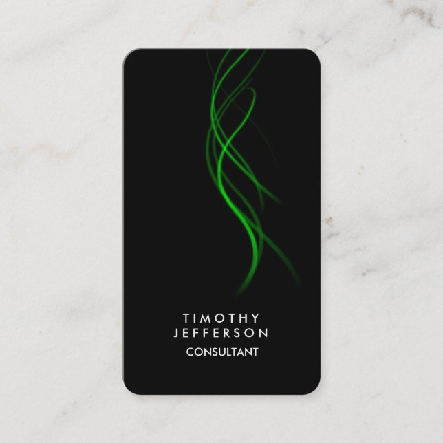 Rounded Corner Black Green Curves Elegant Modern Business Card (Front)