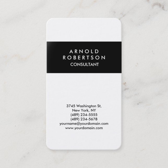 Rounded Corner Black White Elegant Business Card (Front)