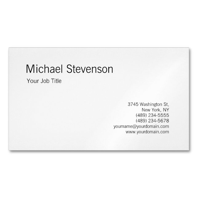 Rounded Corner Black White Personalized Business Card Magnet (Front)