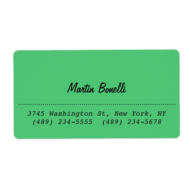 Rounded Corner Emerald Green Plain Business Card Label (Front)