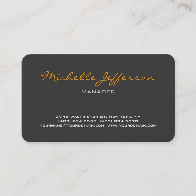 Rounded Corner Gray Yellow Script Business Card (Front)