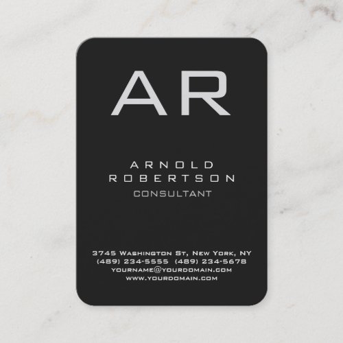 Rounded Corner Grey Modern Monogram Business Card