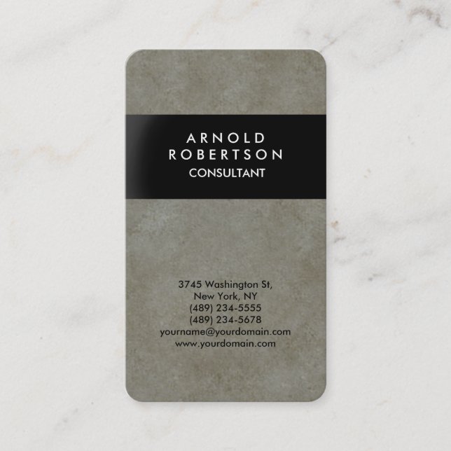Rounded Corner Grey Stone Wall Black Elegant Business Card (Front)