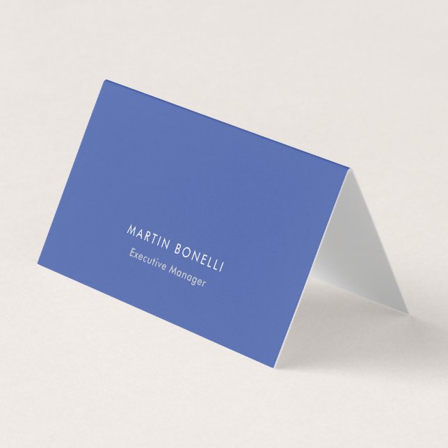 Rounded Corner Medium Blue Plain Minimalist Business Card (Front)