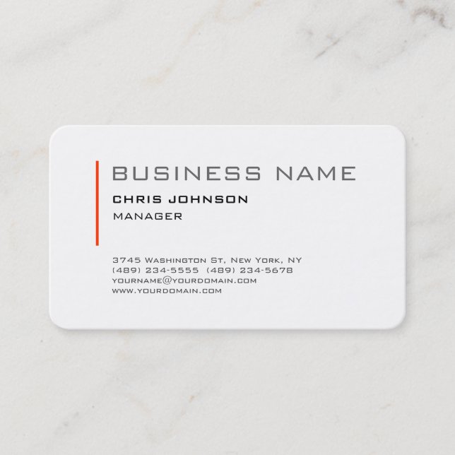 Rounded Corner Orange White Manager Business Card (Front)
