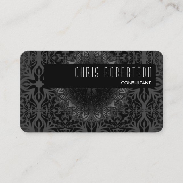 Rounded Corner Pattern Black Grey Business Card (Front)