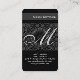 Rounded Corner Pattern Grey Monogram Business Card