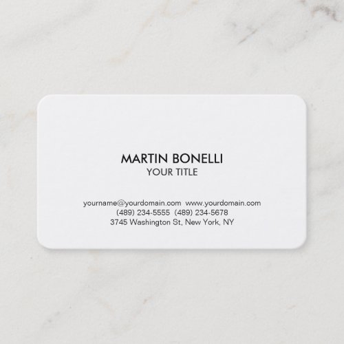 Rounded Corner Plain Modern White Business Card