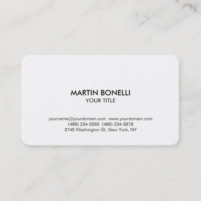 Rounded Corner Plain Modern White Business Card (Front)