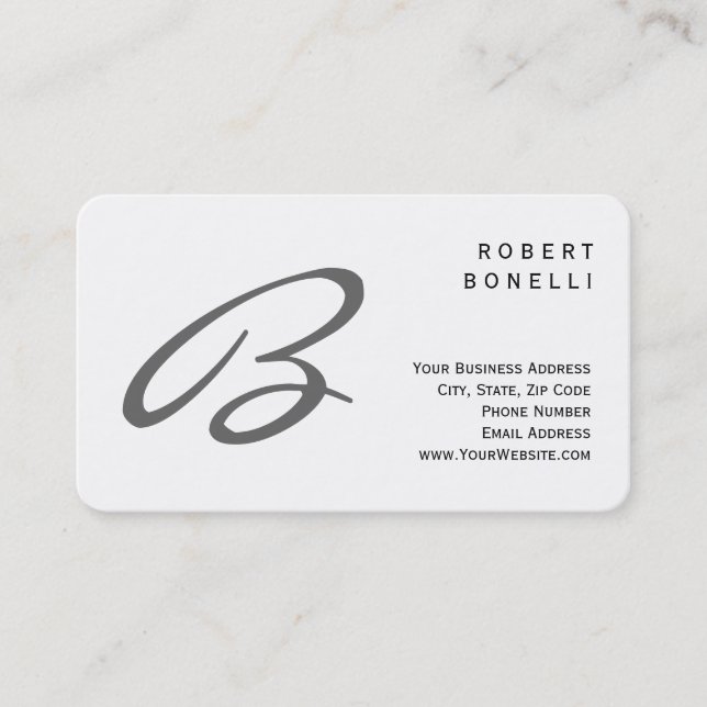 Rounded Corner Plain Script Monogram Business Card (Front)