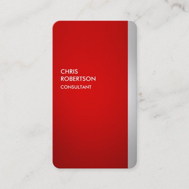 Rounded Corner Red Gray Vertical Business Card (Front)