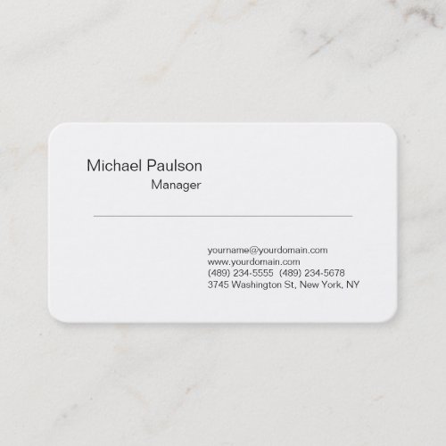 Rounded Corner Refined White Manager Business Card