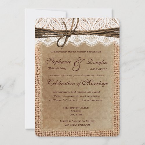 Rounded Corners Burlap Print Wedding Invitations