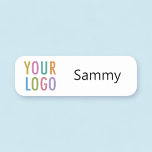 Rounded Corners Name Tag Custom Business Logo<br><div class="desc">Personalize our professional magnetic name tag with your company logo, employee first name, or other custom text. It's available with a safety pin back or with a magnetic back fastener (do not use with pacemakers). This is a 3 inch x 1 inch one line white name tag with black lettering...</div>