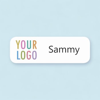 Rounded Corners Name Tag Custom Business Logo by MISOOK at Zazzle