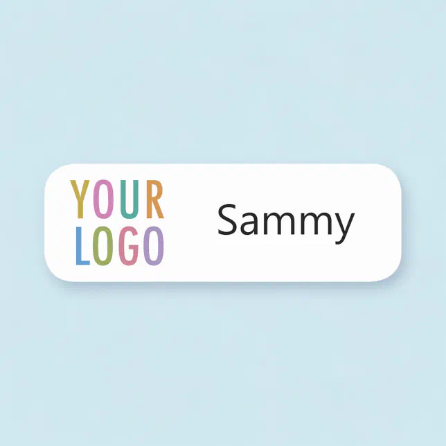 Rounded Corners Name Tag Custom Business Logo | Zazzle