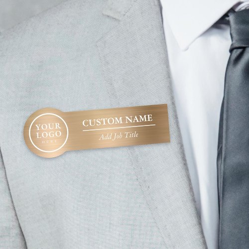 Rounded Elegant Metallic Gold Clothes Employee Name Tag
