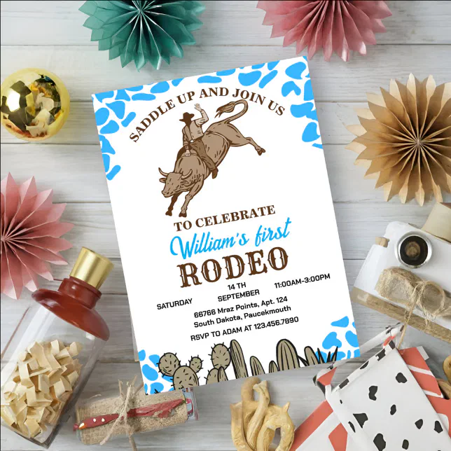 Rounded First Rodeo 1st Party Birthday Invitation | Zazzle