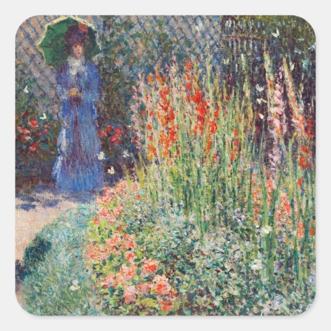 Rounded Flower Bed (1876) Claude Monet floral art Square Sticker (Front)