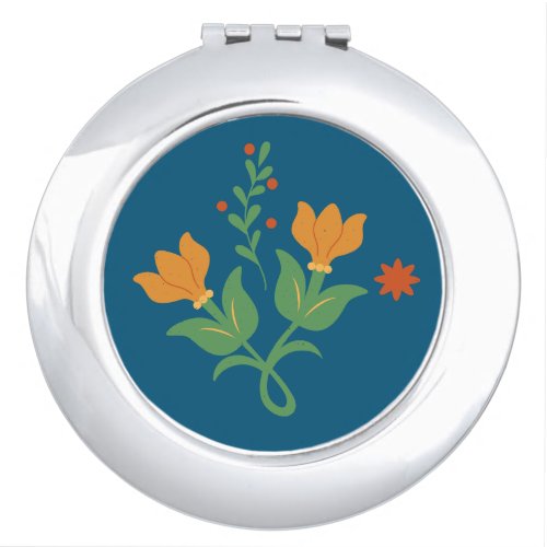 Rounded Folksy Cyclamen Flowers Pattern Compact Mirror