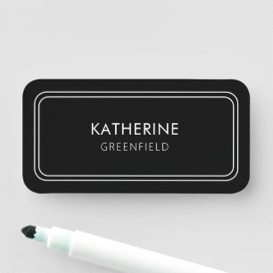 Rounded frame Modern Design  Name Tag Black