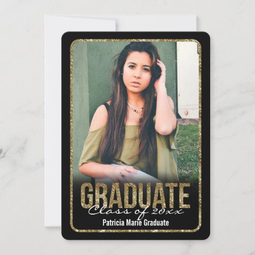 Rounded Glitter Photo Graduation 5x7 Paper Invitation Card
