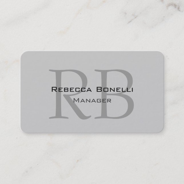 Rounded Gray Monogram Manager Business Card (Front)