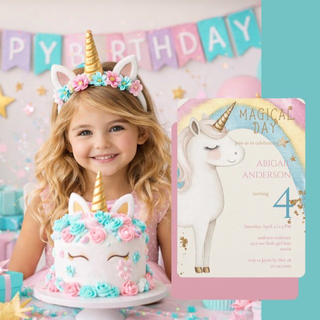 Rounded Magical Day Unicorn Girl Birthday Party Invitation (Creator Uploaded)