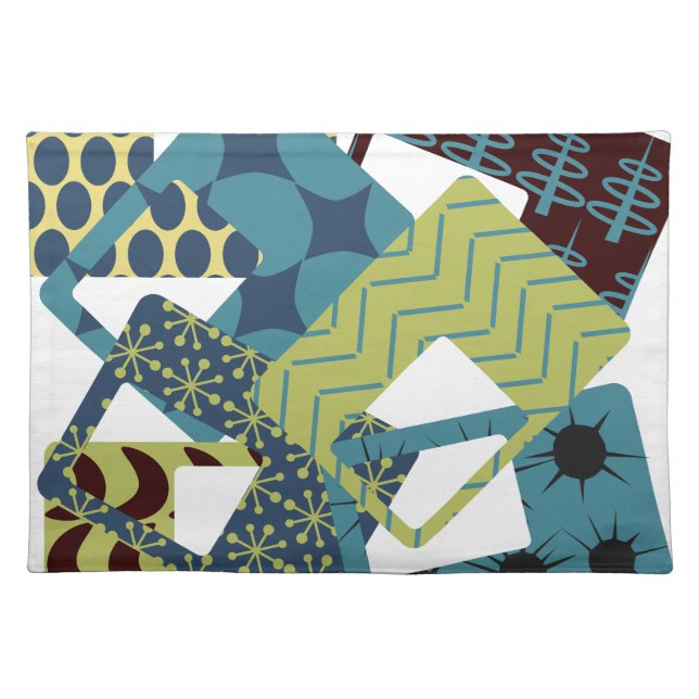 Rounded Mid-Century Modern Rectangles  Cloth Placemat (Front)