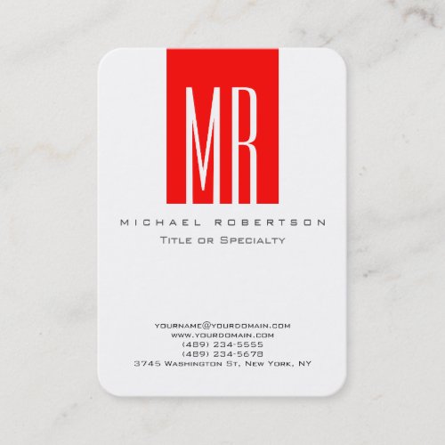 Rounded Monogram White Red Stripe Business Card