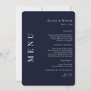 Rounded Navy Modern Wedding Menu Invitation