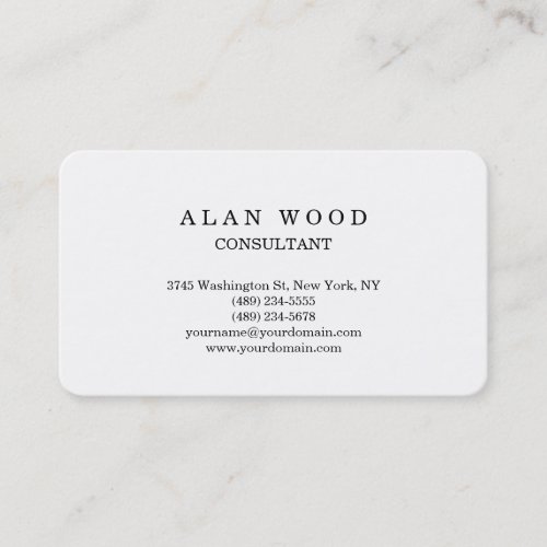 Rounded Plain Simple White Trendy Minimalist Business Card