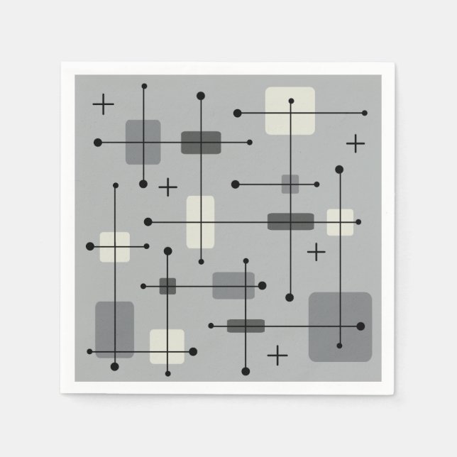 Rounded Rectangles Squares Gray Napkins (Front)