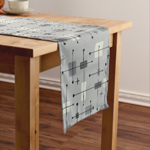 Rounded Rectangles Squares Gray Short Table Runner