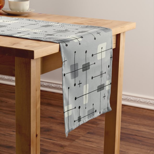 Rounded Rectangles Squares Gray Short Table Runner (In Situ)