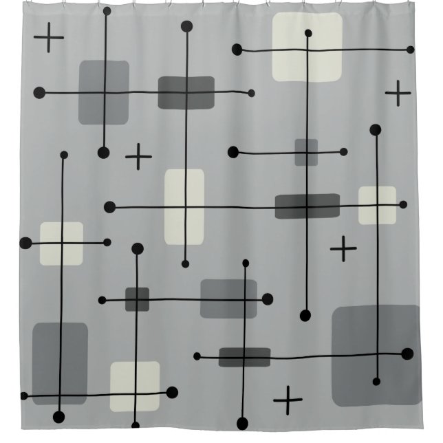 Rounded Rectangles Squares Gray Shower Curtain (Front)