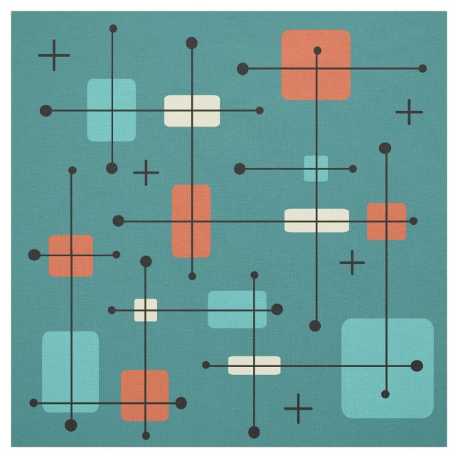 Rounded Rectangles Squares Teal Fabric (Swatch)