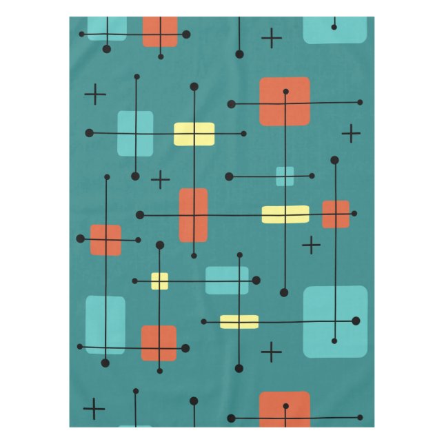 Rounded Rectangles Squares Teal Tablecloth (Front)