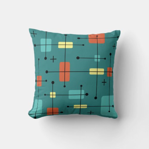 Rounded Rectangles Squares Teal Throw Pillow