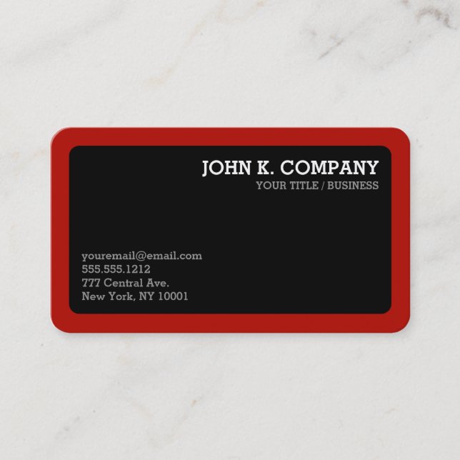 Rounded Red Border Black Minimal Professional Business Card (Front)