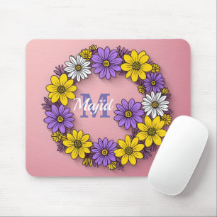 Rounded ring of flowers on pink /Monogram Mouse Pad