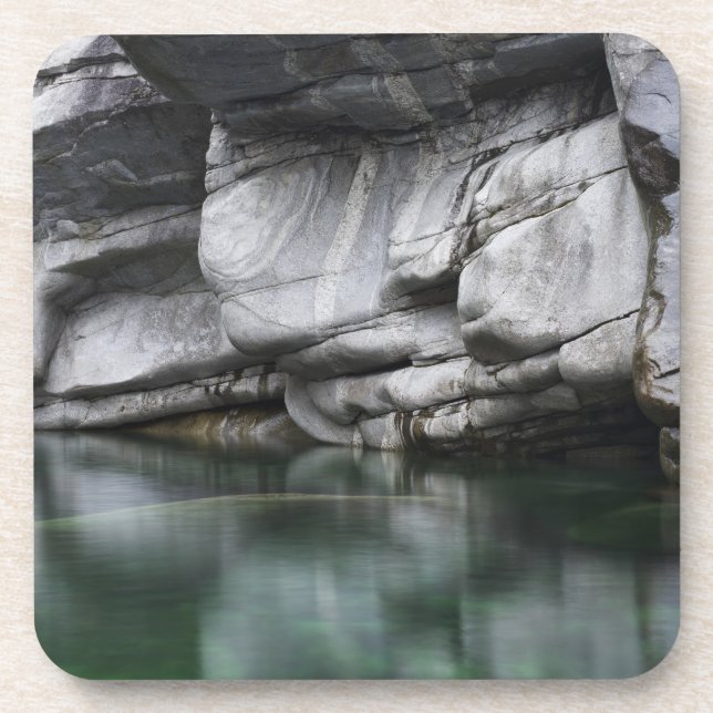 Rounded Rock Cliff by Verzasca River Beverage Coaster (Front)