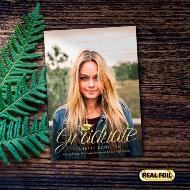 Rounded Script Front/Back Photo Graduation Foil Invitation (Creator Uploaded)