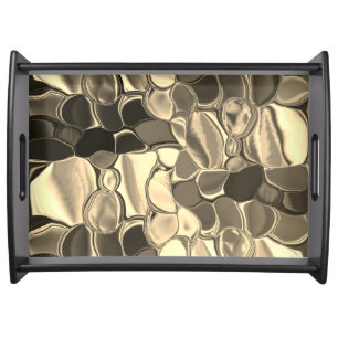 Rounded shapes in bronze color, clear gold, glossy serving tray