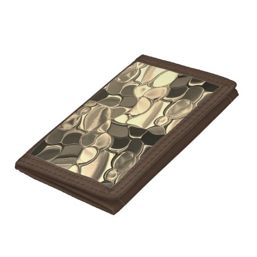 Rounded shapes in bronze color glossy light gold trifold wallet