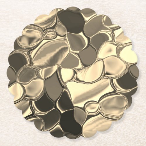 Rounded shapes in bronze color or beige glossy paper coaster