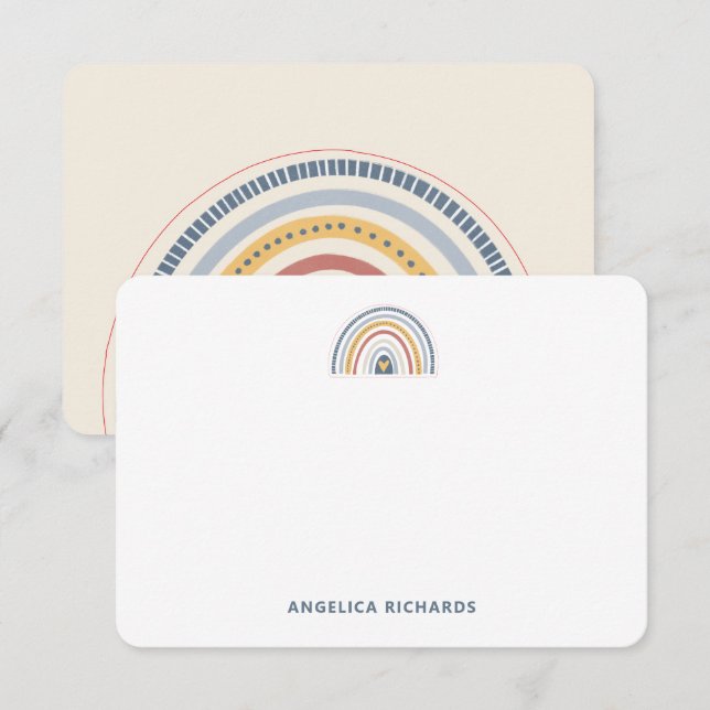 Rounded Soft Neutral Boho Rainbow Heart Note Card (Front/Back)