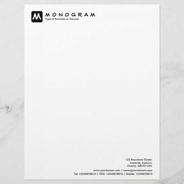 Rounded Square Monogram - Black Letterhead (Front)